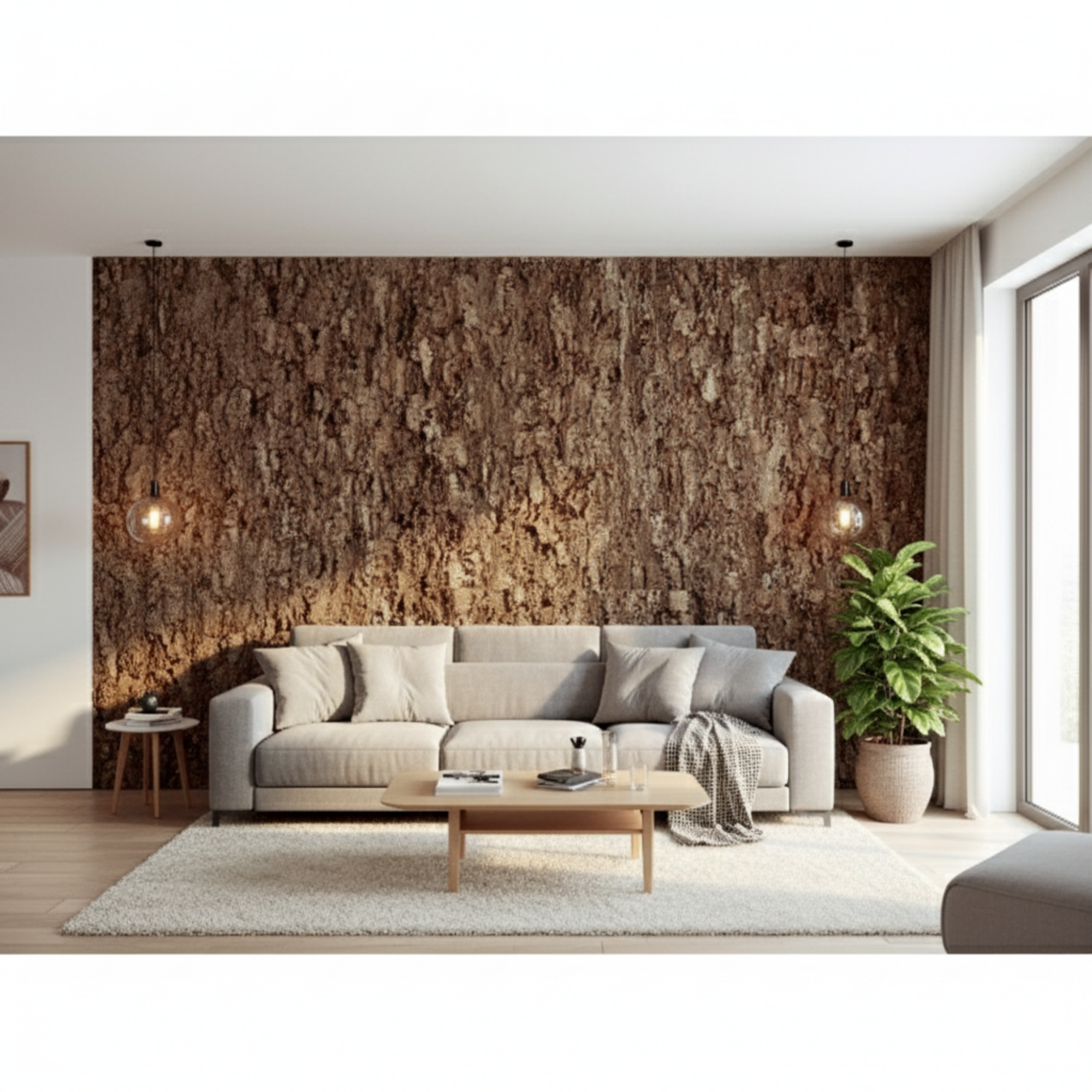 Cork wall tiles used for natural interior wall design
