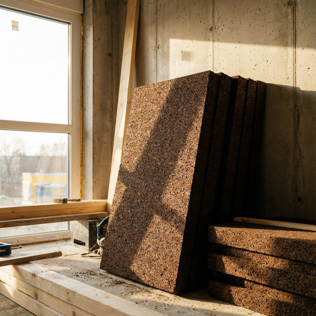 Expanded cork insulation boards for natural building projects