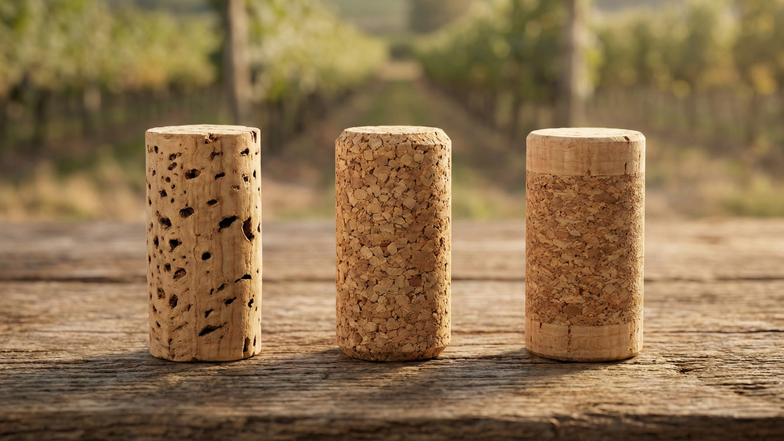 Natural and technical cork stoppers for wine bottling