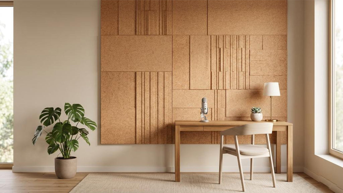 Cork acoustic panels installed in a modern studio office interior