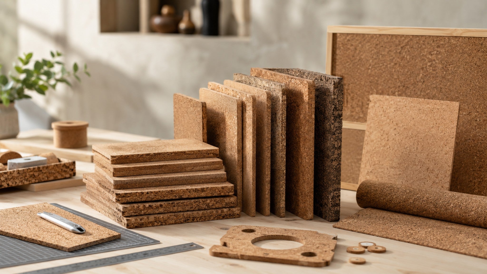 Natural cork sheets in multiple thicknesses for crafts, boards and technical projects