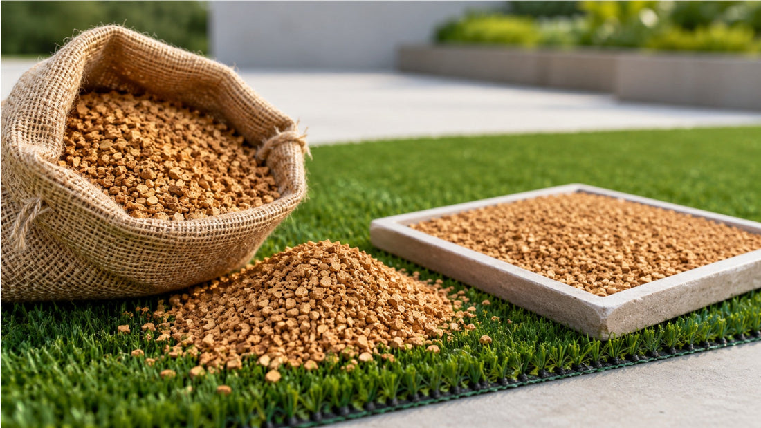 Natural cork granules used as infill on premium synthetic grass