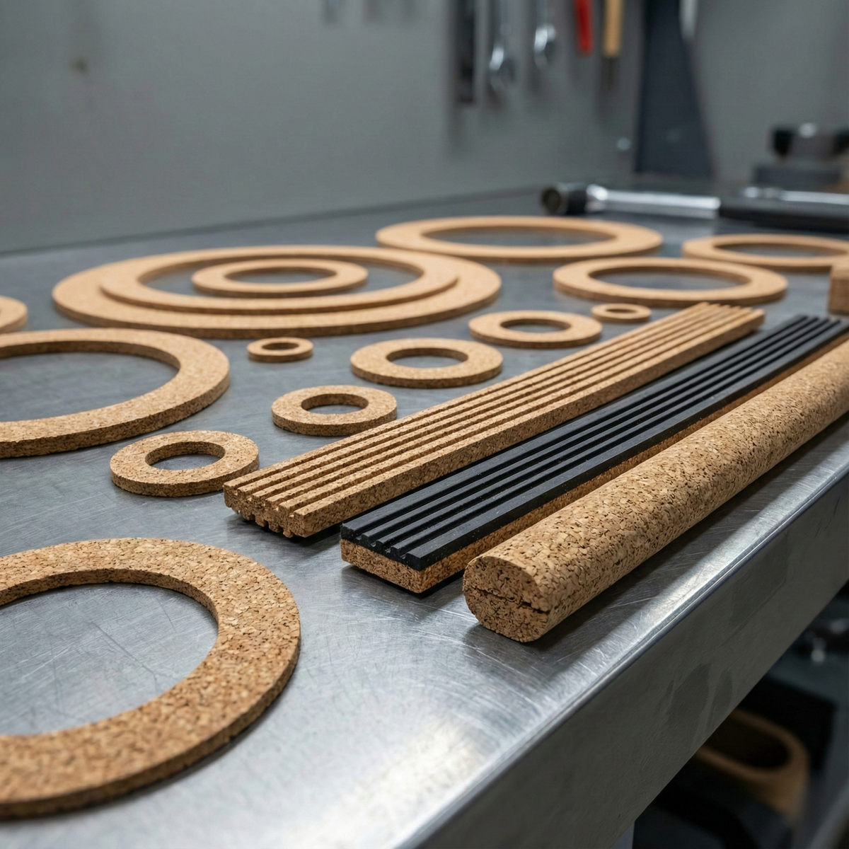 Cork industrial components, gaskets and strips