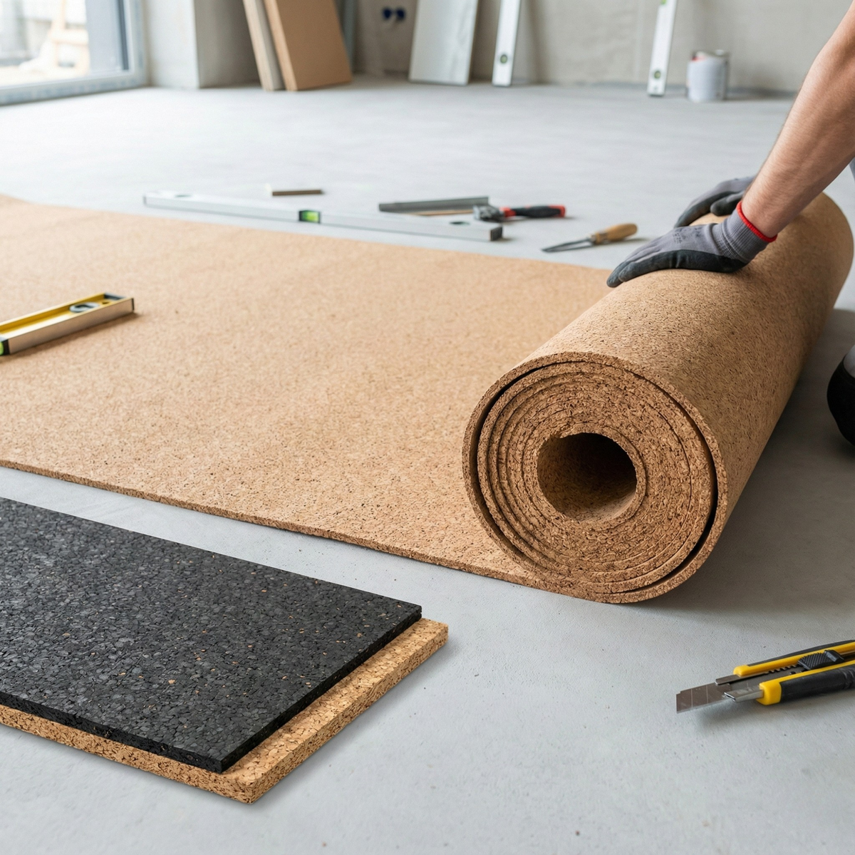 Natural cork flooring and underlay products