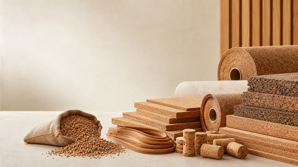 B2B Portuguese cork materials including cork sheets, rolls, granules, stoppers and insulation boards