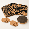 Jungle cork table set for four — 4 patterned cork placemats, 6 natural cork coasters, 1 dark trivet