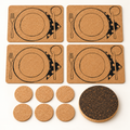 Table Service CorkMart 11-piece dining set: four printed natural cork placemats, six round coasters and one dark thick cork trivet.
