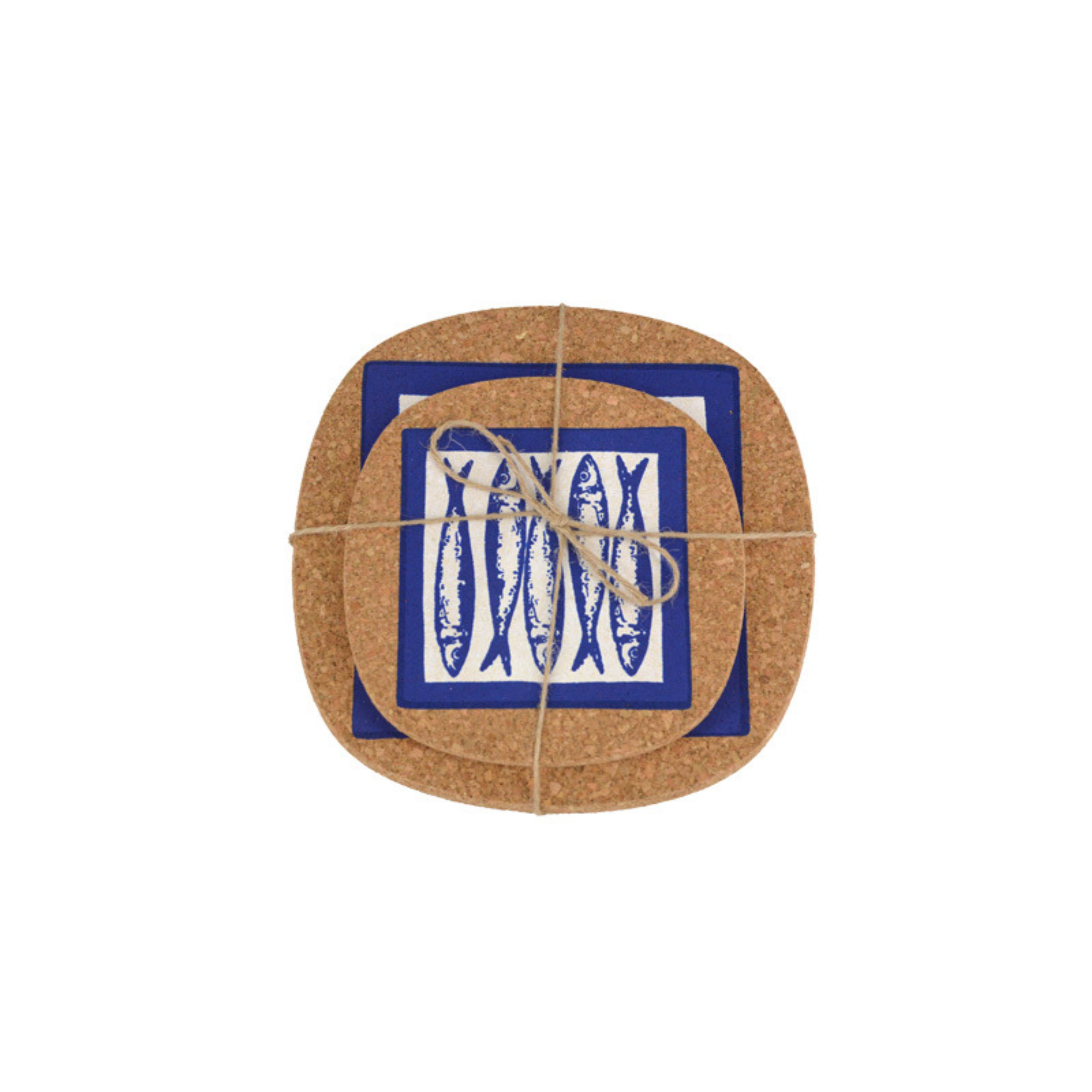 Cork Hot Pad Set — Portuguese Sardine Tile Round Design - Portuguese cork product