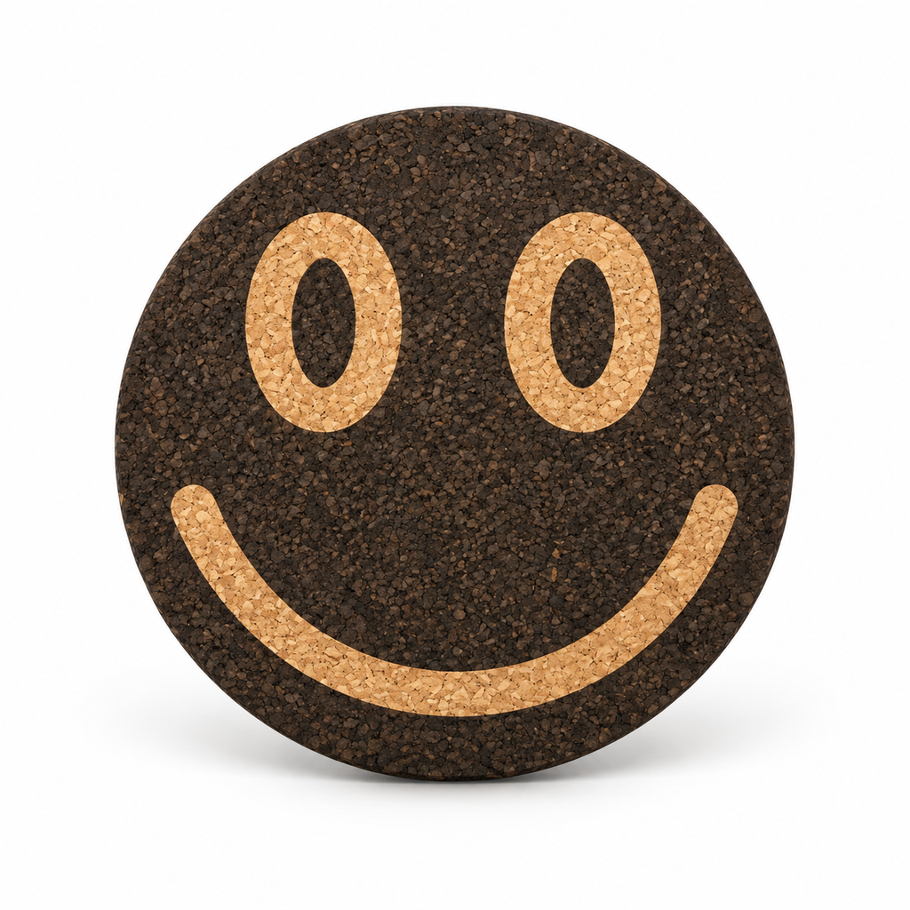 Smile Black cork trivet, Ø20 cm, front smile side on white background