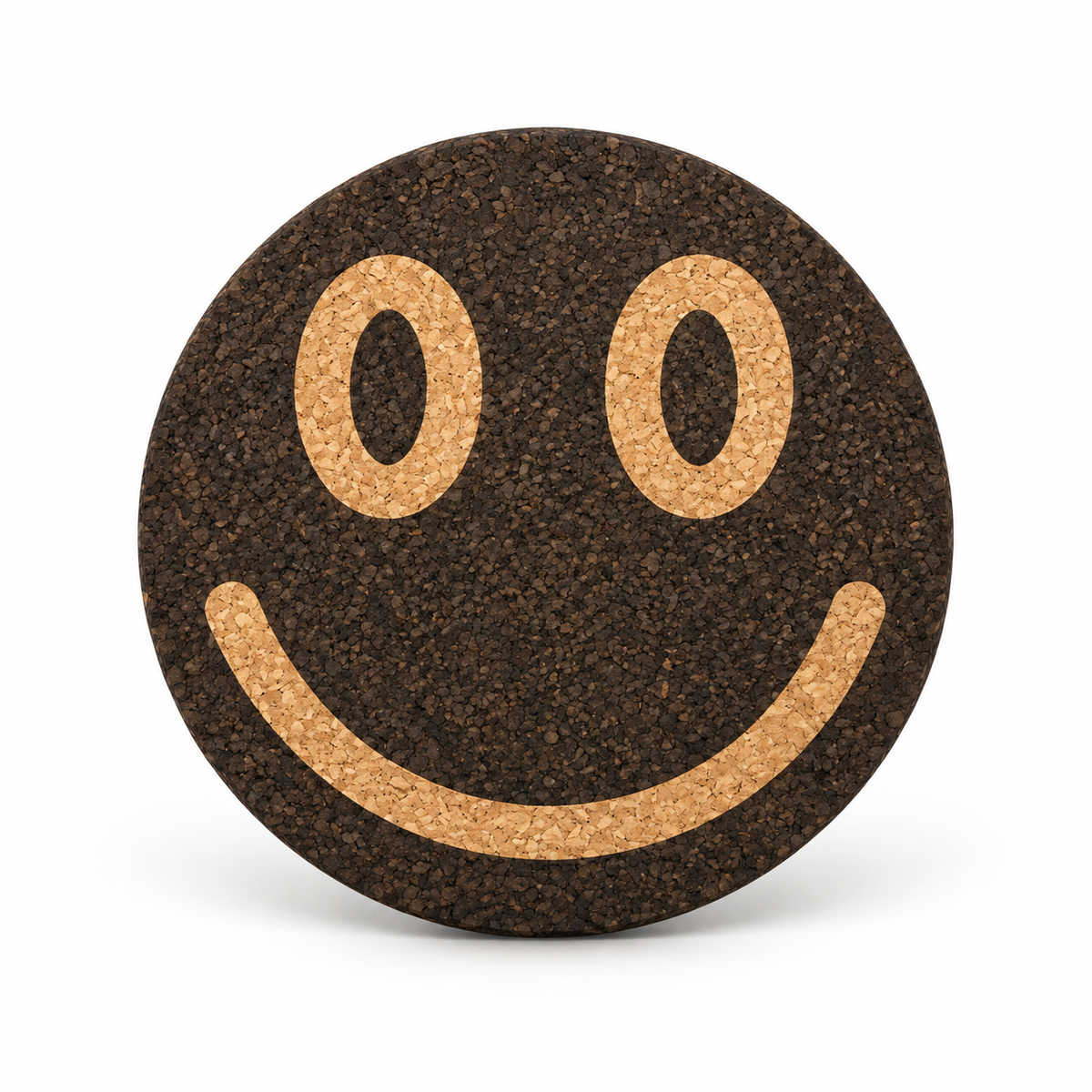 Smile Black cork trivet, Ø20 cm, front smile side on white background