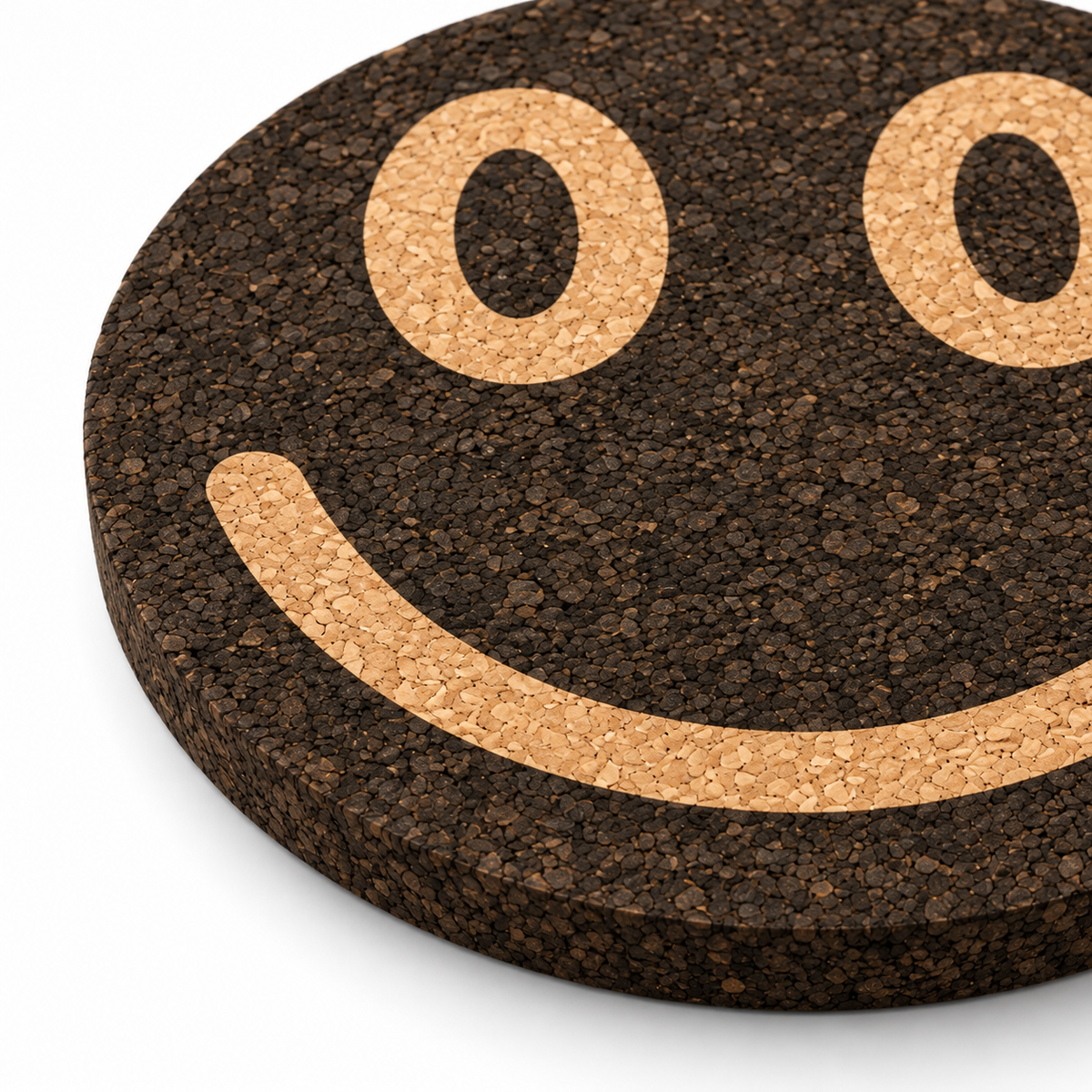Macro detail of dark cork texture and natural cork smile design