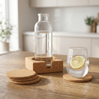 Cork Round Coaster Set with Holder — Natural - Portuguese cork product