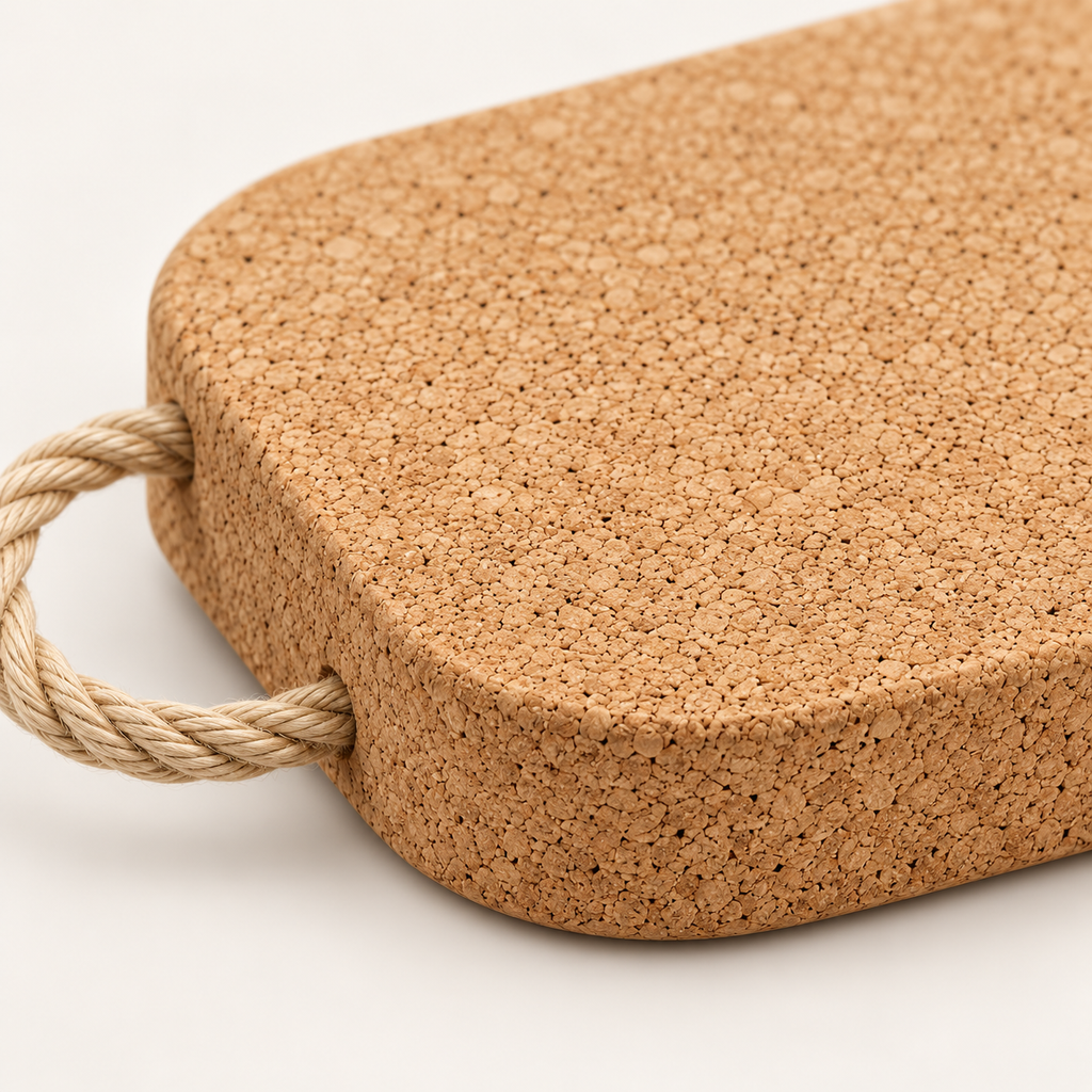 Thick Rectangular Cork Trivet with Rope - natural cork texture and rope detail