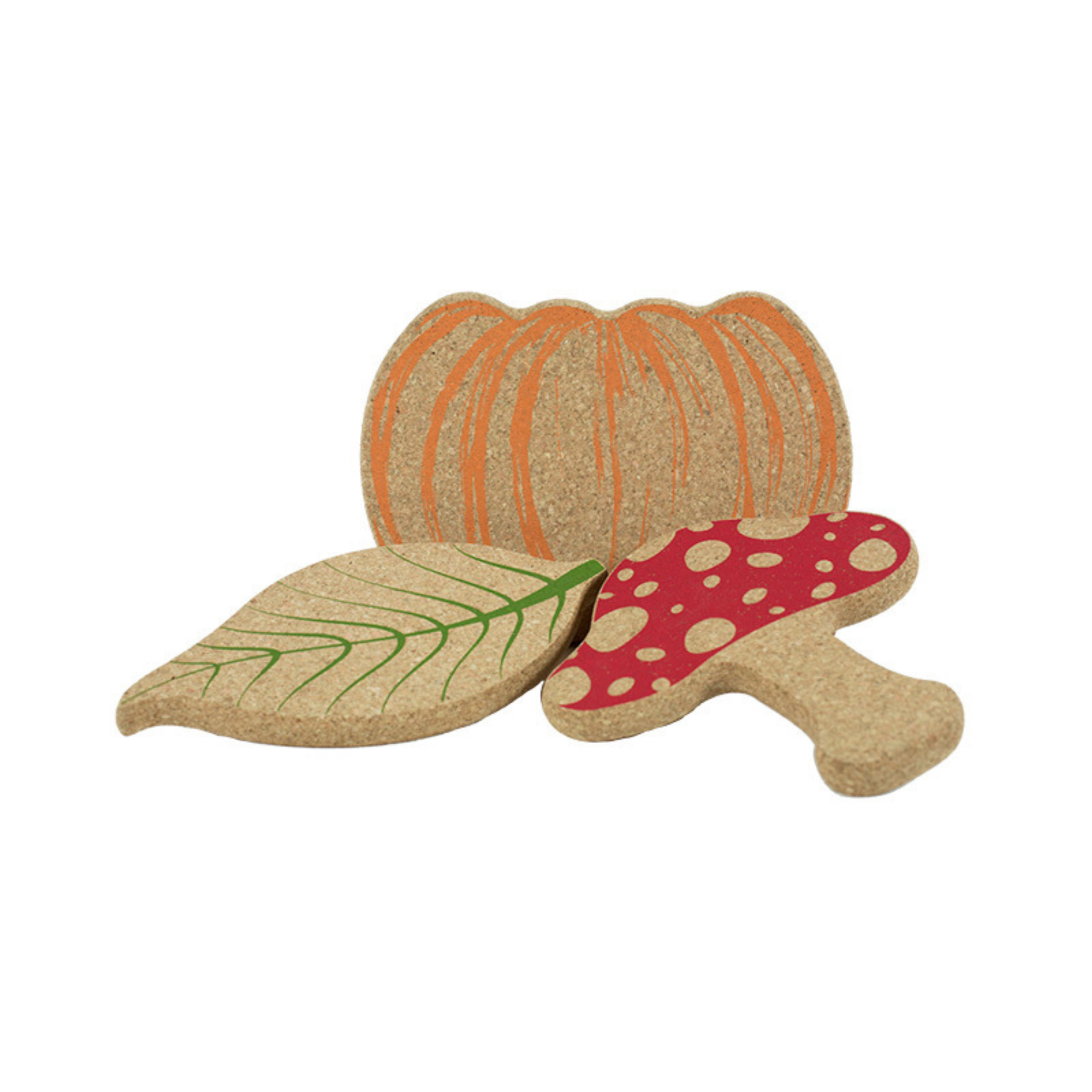 Cork Trivet Autumn Shapes Hot pad | Pumpkin Mushroom Leaf - Leaf | 285 × 200mm - Portuguese cork product