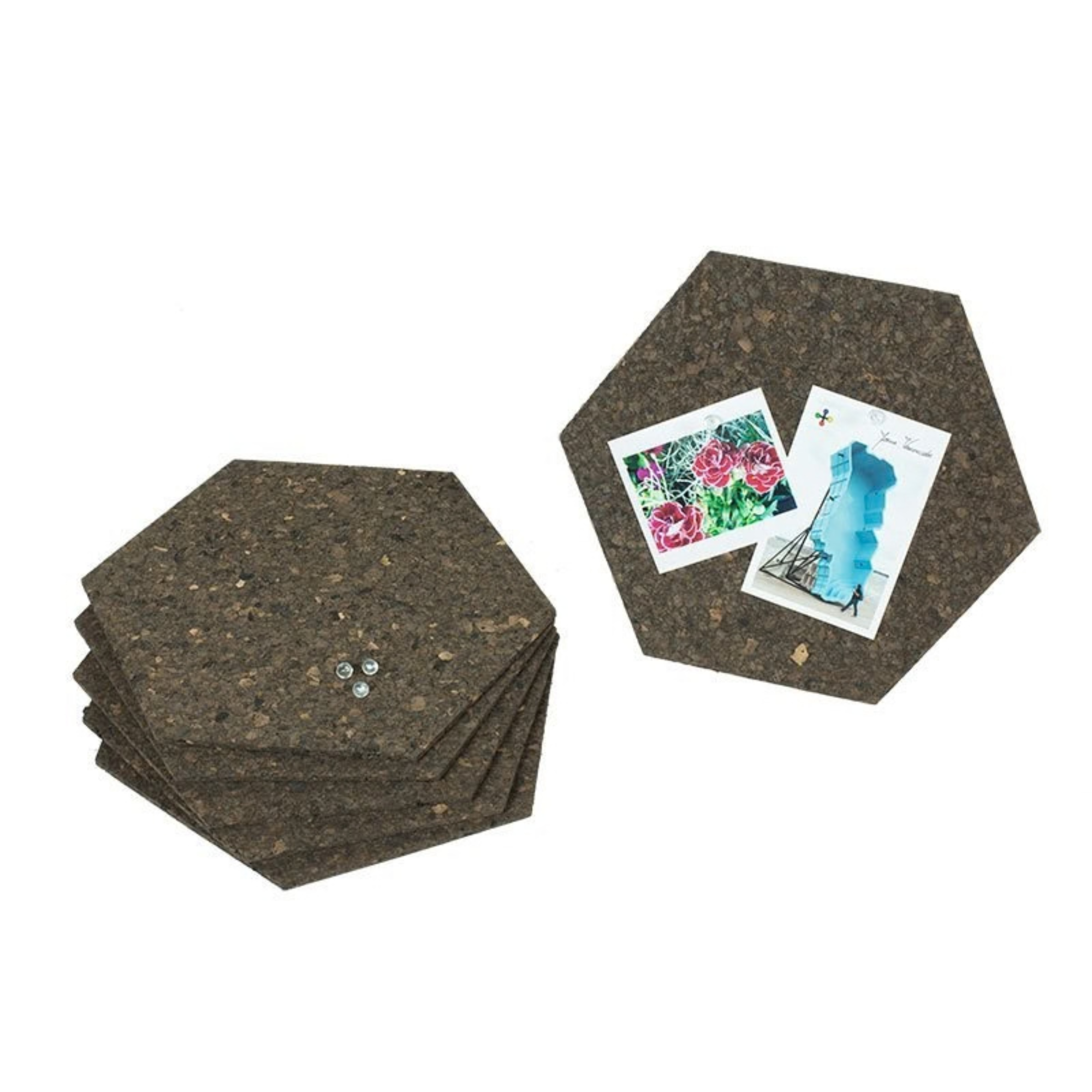 Cork Wall Tiles Hexagon Brown | Set of 6 | Self-Adhesive - Portuguese cork product