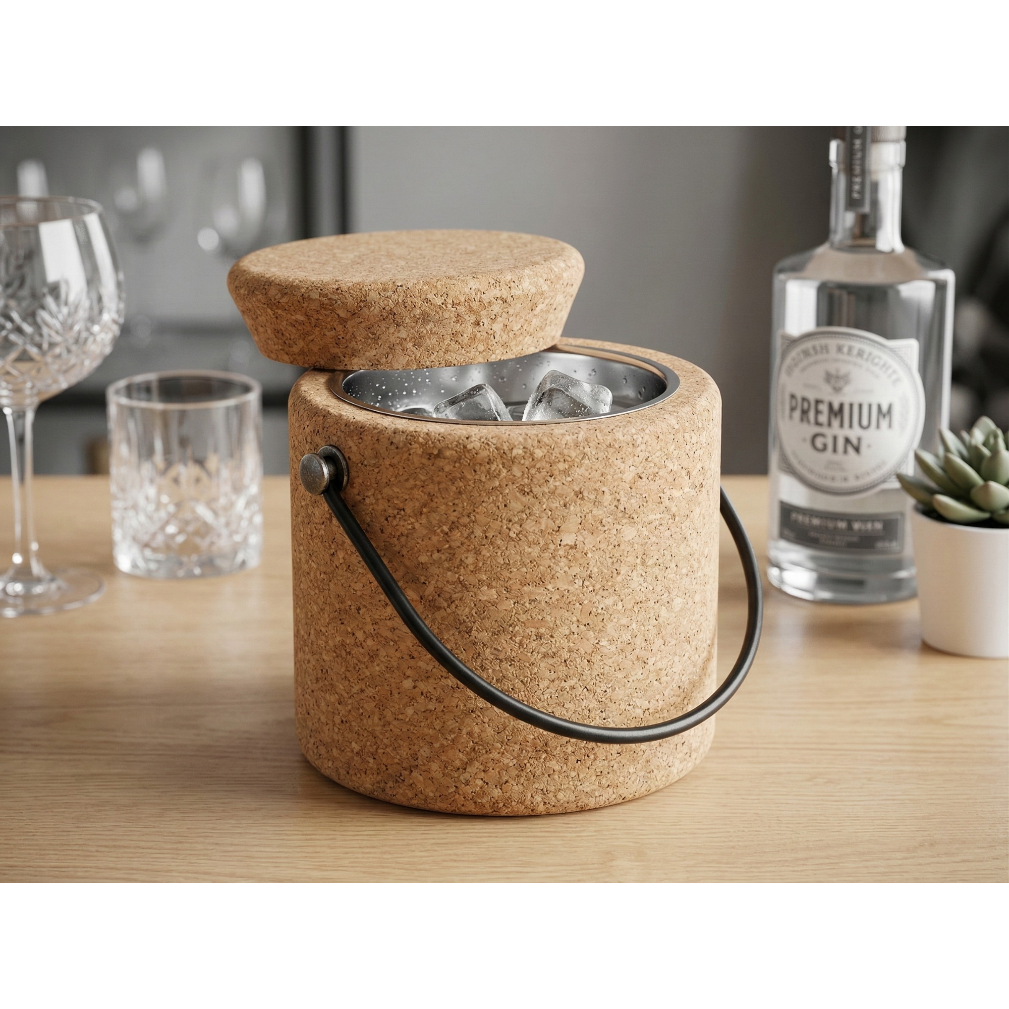 Cork Wine Cooler Round with Lid | Ø145mm x 145mm - Portuguese cork product