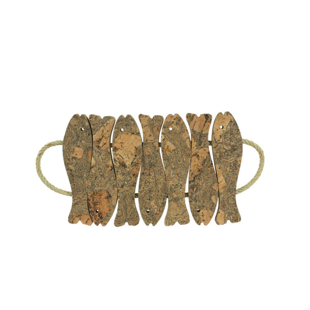 Cork Fish Hot Pad — Iceberg Grey Pattern - 7 Fishes — 400 × 210mm - Portuguese cork product
