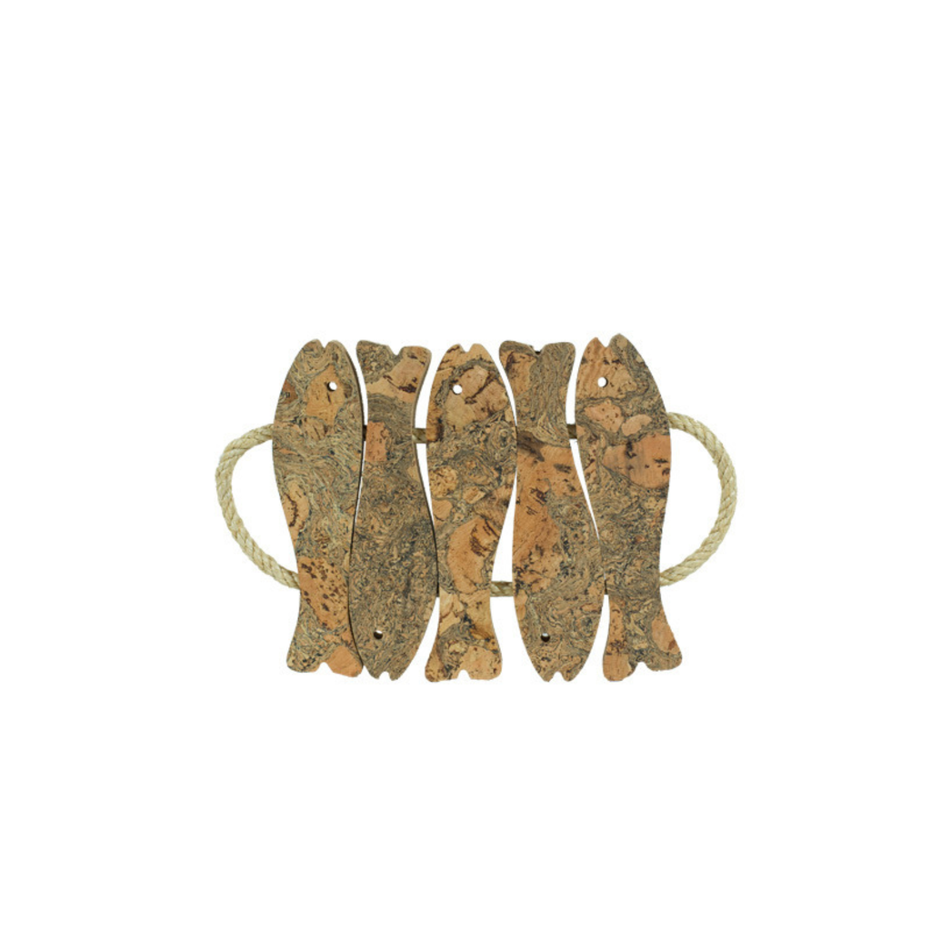 Cork Fish Hot Pad — Iceberg Grey Pattern - 5 Fishes — 310 × 210mm - Portuguese cork product
