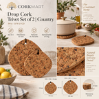 CorkMart Drop Cork Trivet Set of 2 Country infographic - 150 and 200 mm, 15 mm, SKU 1276-2-CO