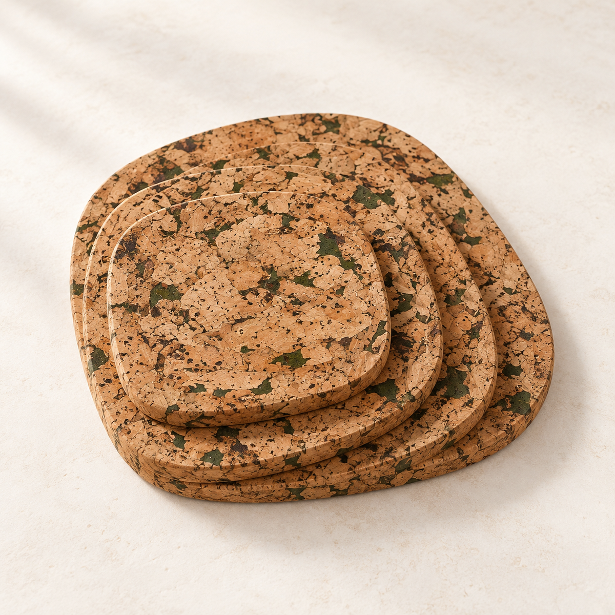 Drop Cork Trivet Set of 3 Fjord Green - 150, 200 and 240 mm sizes, 15 mm thick