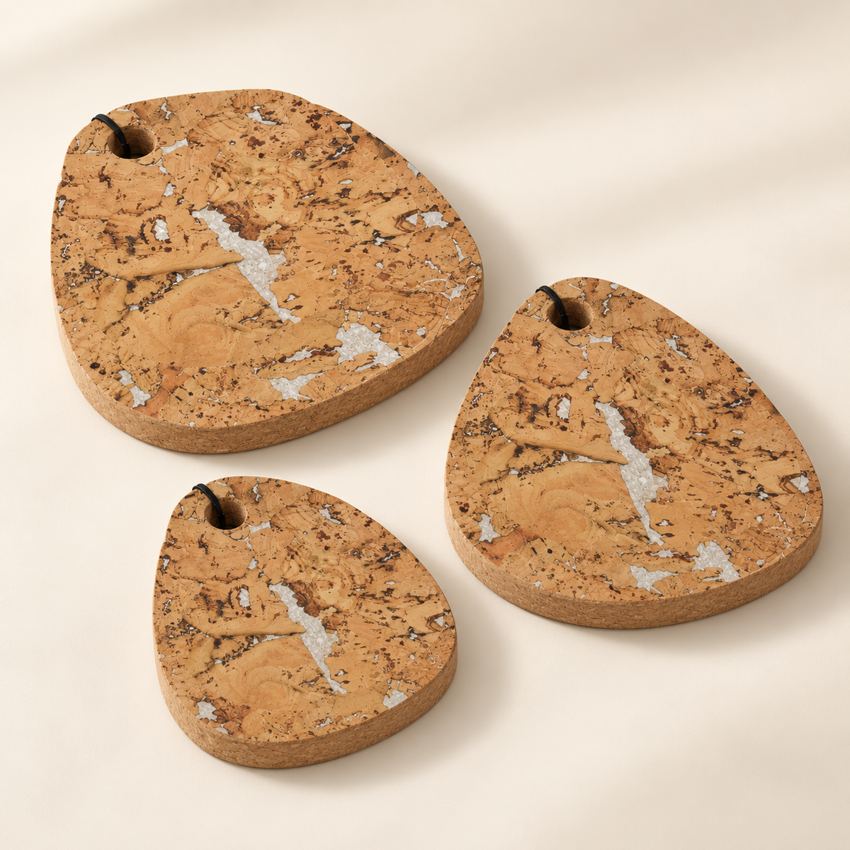 Tear-Shaped Cork Trivet Set of 3 Fjord White - three graduated sizes, 15 mm
