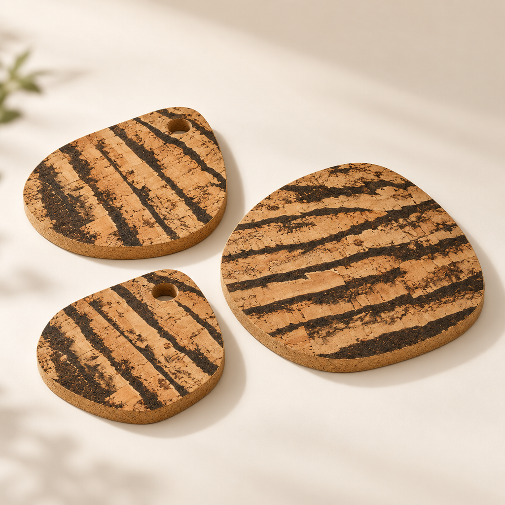 Tear-Shaped Cork Trivet Set of 3 Tiger - three graduated sizes, 15 mm