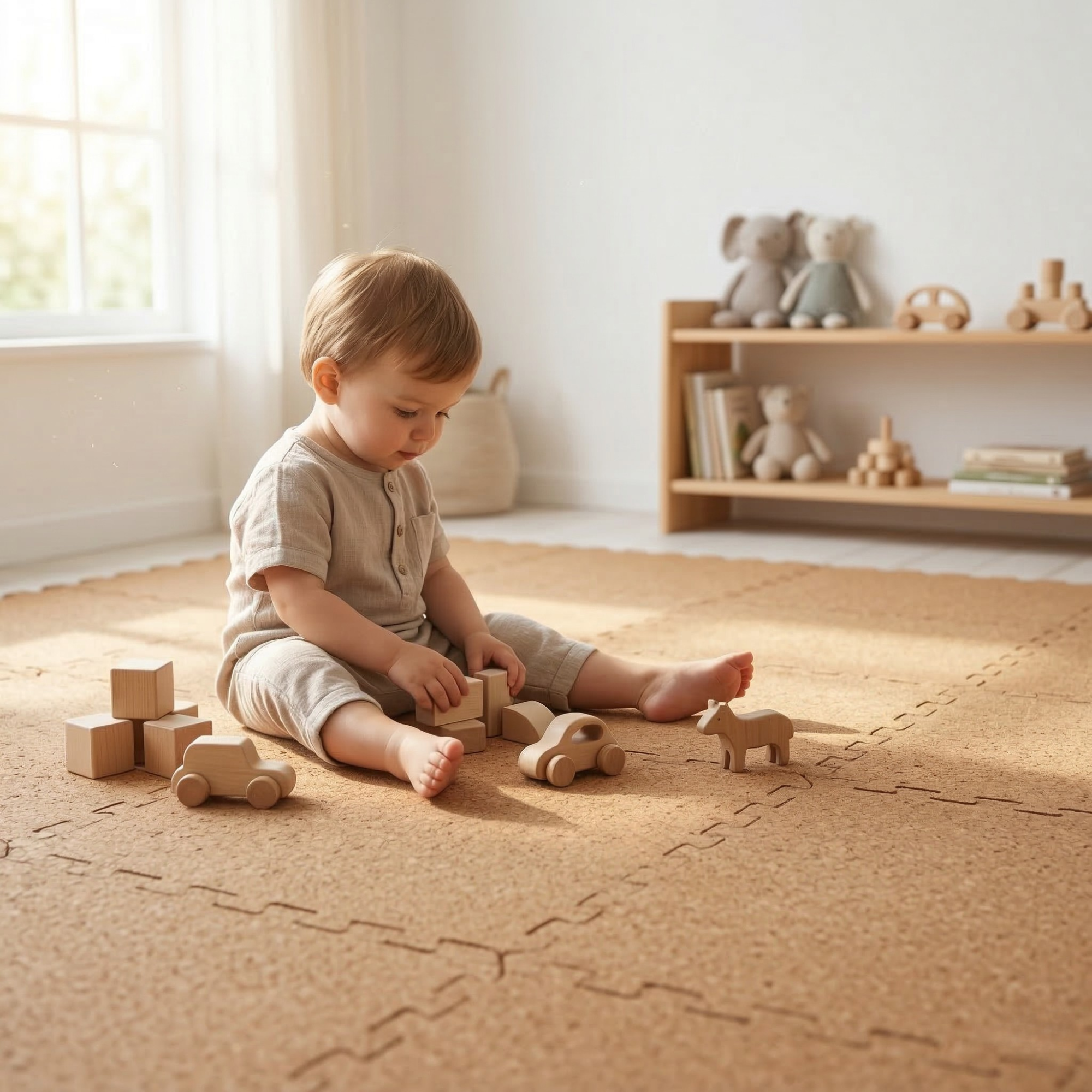 Waterproof Cork Puzzle Mats | Interlocking Floor Tiles - Pack 1 m² (12 Tiles) - Portuguese cork product