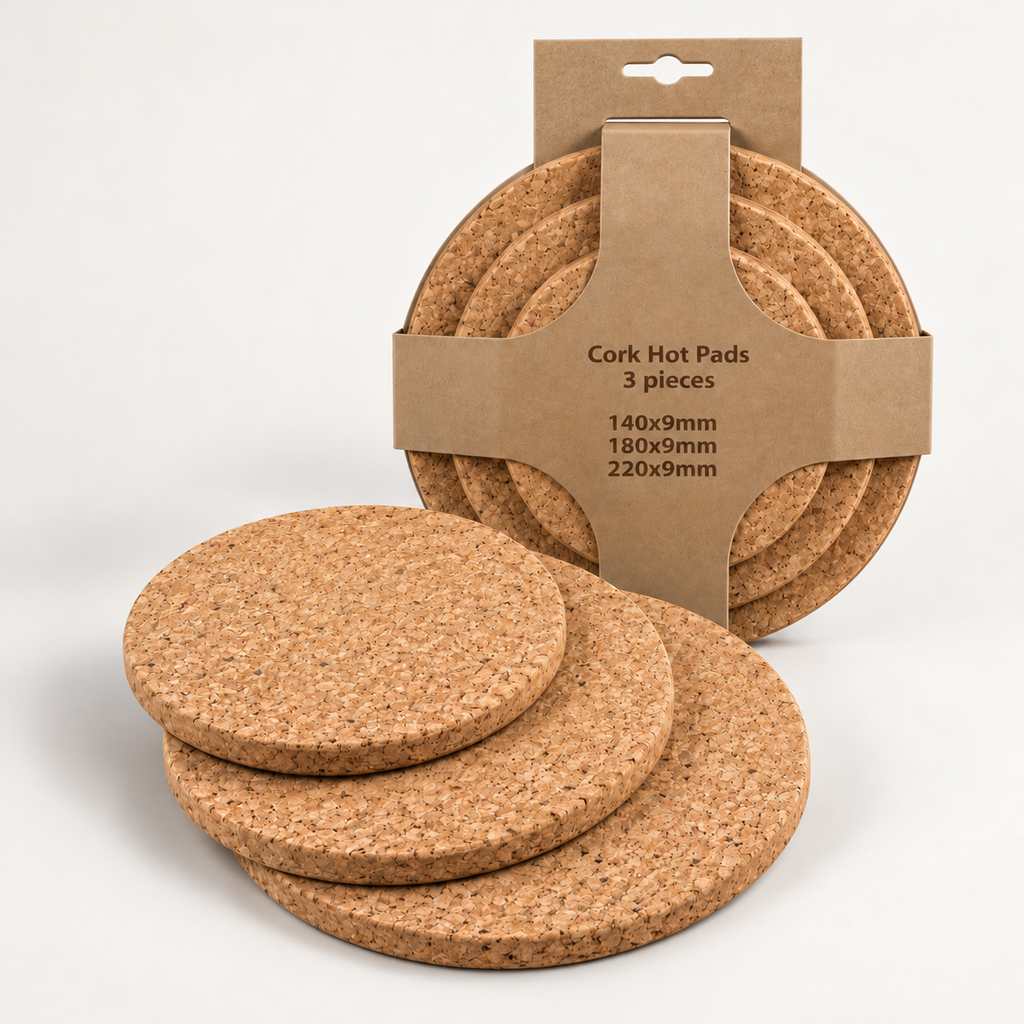 Round cork trivet set of 3 — 14, 18 and 22 cm, 9 mm thick
