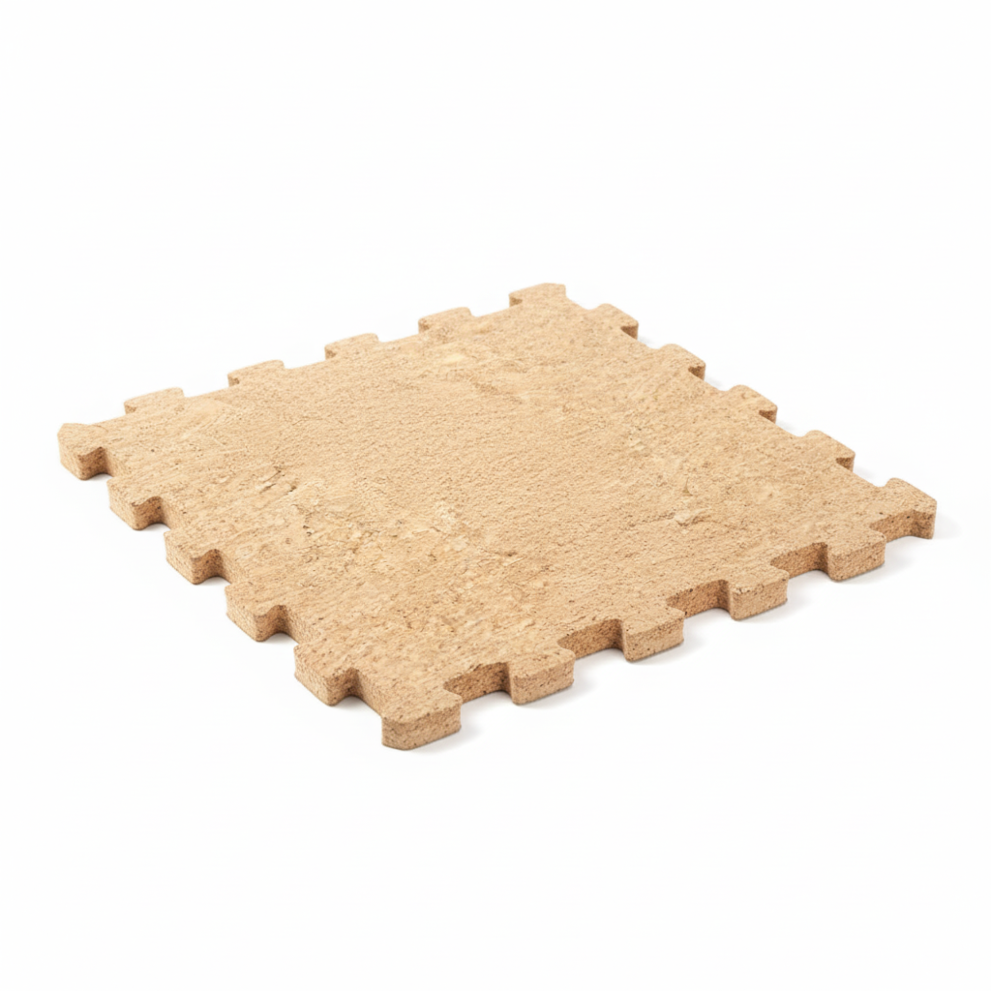 Beige interlocking foam puzzle mat on a white background