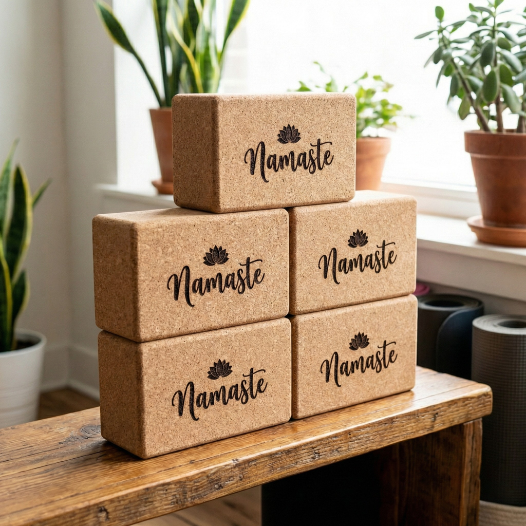 Custom laser engraved eco-friendly cork yoga block by CorkMart