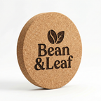 Custom laser engraved premium round cork coaster by CorkMart