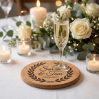 Custom laser engraved premium round cork coaster by CorkMart