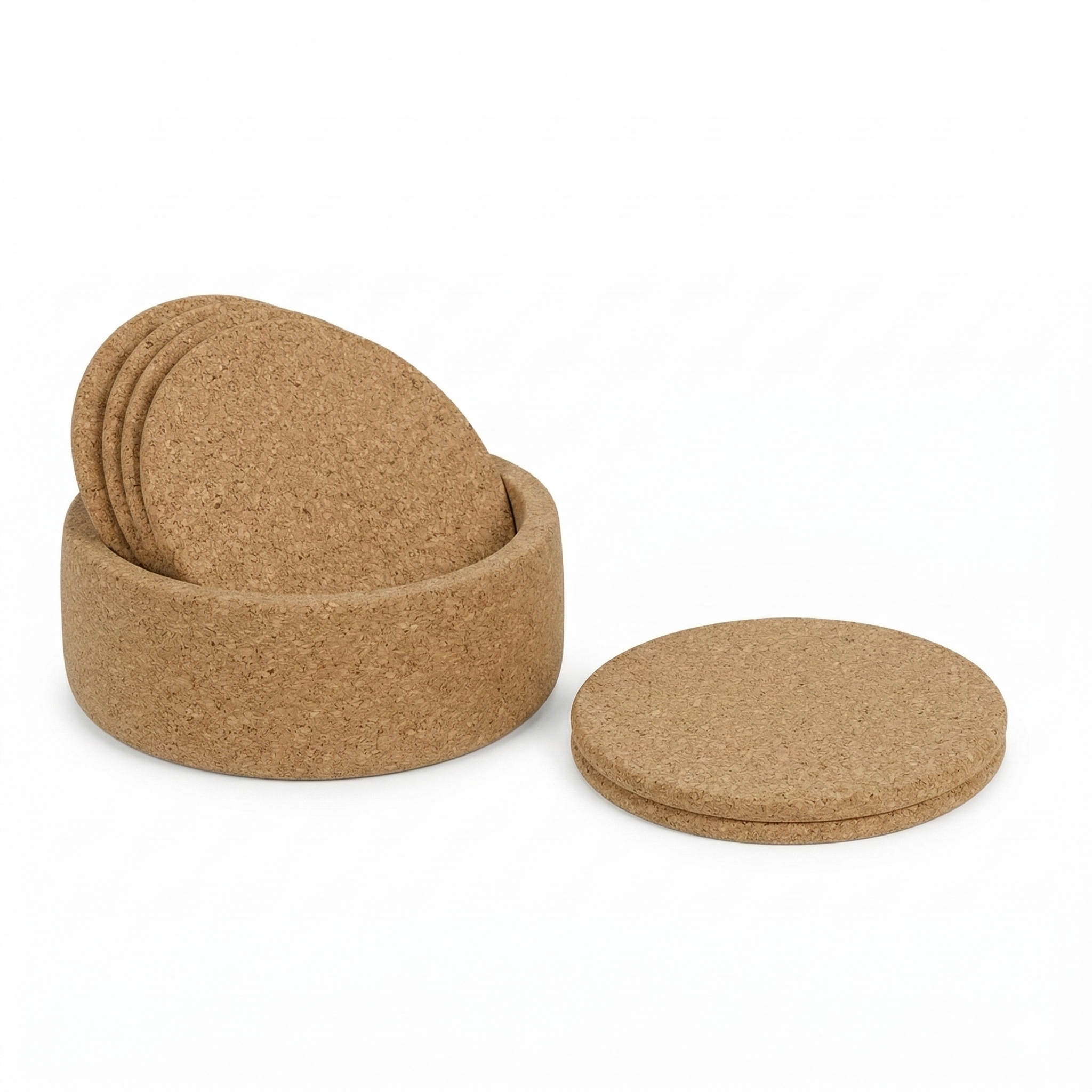 Cork Round Coaster Set with Holder — Natural - Portuguese cork product