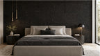 Acoustic Black cork acoustic wall tile shown in a conceptual residential bedroom visualization