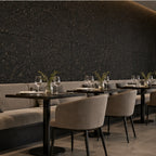 Acoustic Black cork acoustic wall tile shown in a conceptual hospitality restaurant visualization
