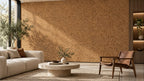 Acoustic Brown cork acoustic wall tile shown in a conceptual architectural interior visualization