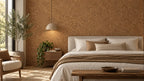 Acoustic Brown cork acoustic wall tile shown in a conceptual residential bedroom visualization
