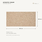Acoustic Cream cork acoustic wall tile dimensions, 600 × 300 × 10 mm; 300 × 300 mm format also available