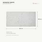 Acoustic White cork acoustic wall tile dimensions, 600 × 300 × 10 mm; 300 × 300 mm format also available