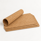 Agglo cork placemats, set of 4, showing flexible rolled form and thin 2 mm profile