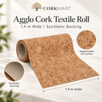 Agglo Cork Textile Roll technical infographic with CorkMart branding