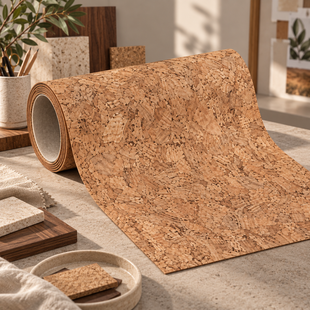 Agglo Cork Textile Roll in a premium design studio setting