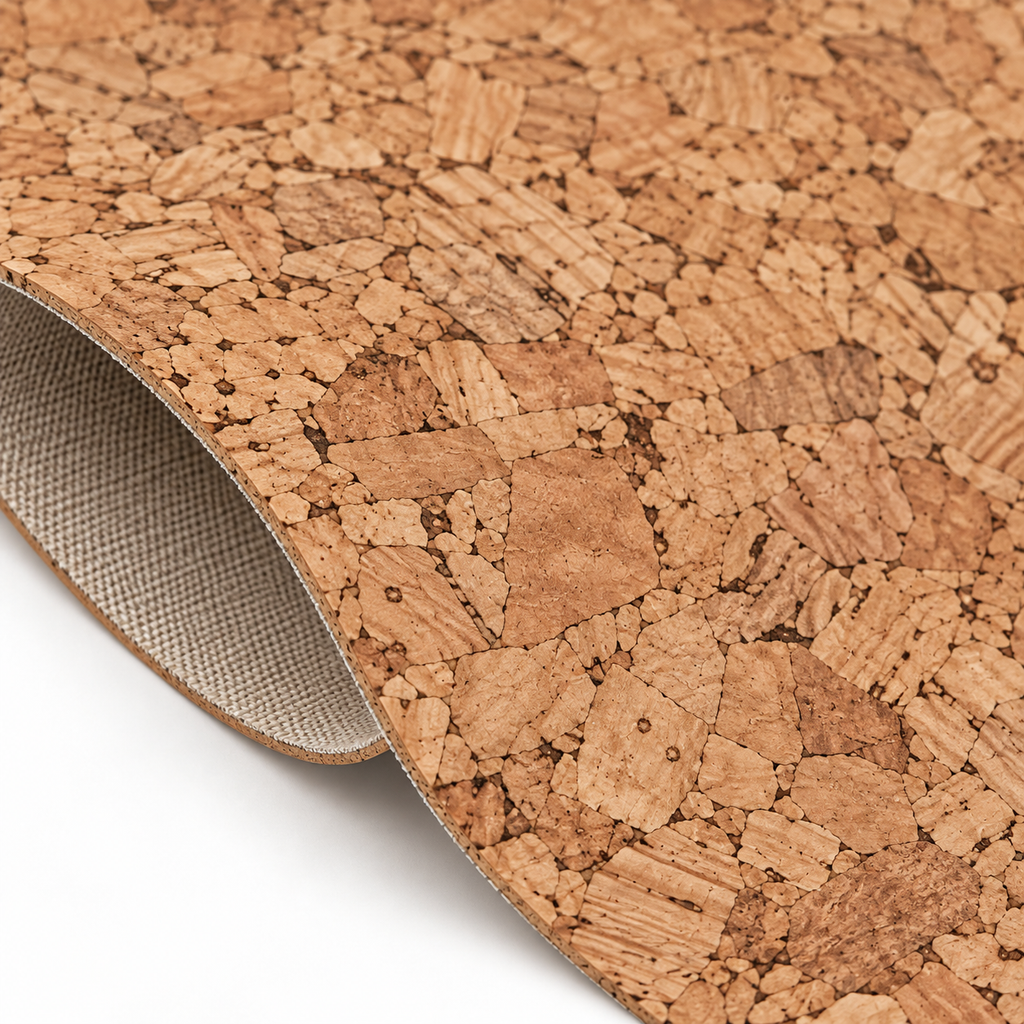 Agglo cork textile macro detail showing cork surface and synthetic backing