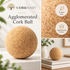 Agglomerated Cork Ball editorial collage with CorkMart branding