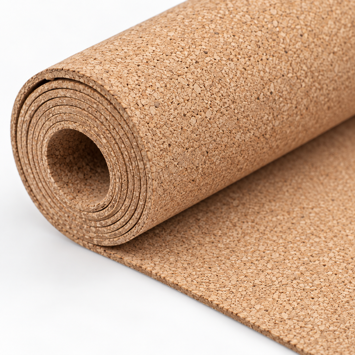 Agglomerated Cork Roll, macro cork texture and rolled layer detail