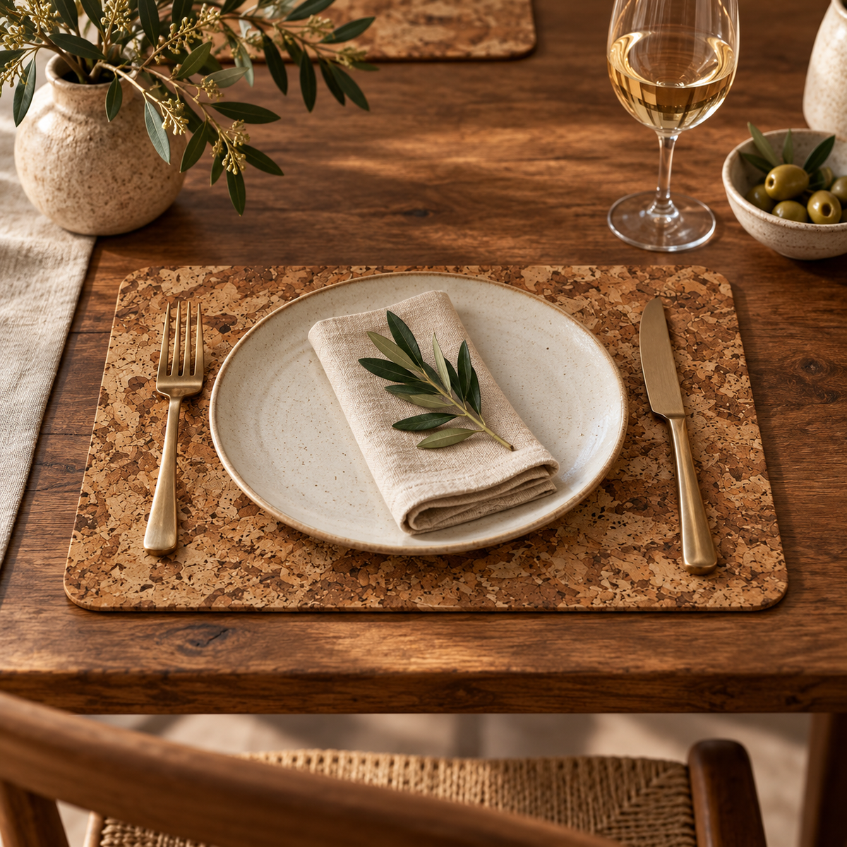 Angola cork placemat in a refined warm dining table setting