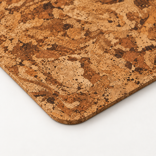Macro close-up of Angola cork placemat surface, rounded corner and thin edge