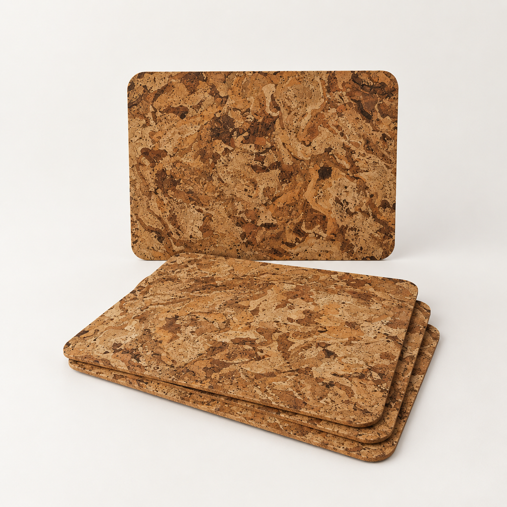 Angola cork placemats, set of 4, 400 × 300 × 3 mm — premium studio hero