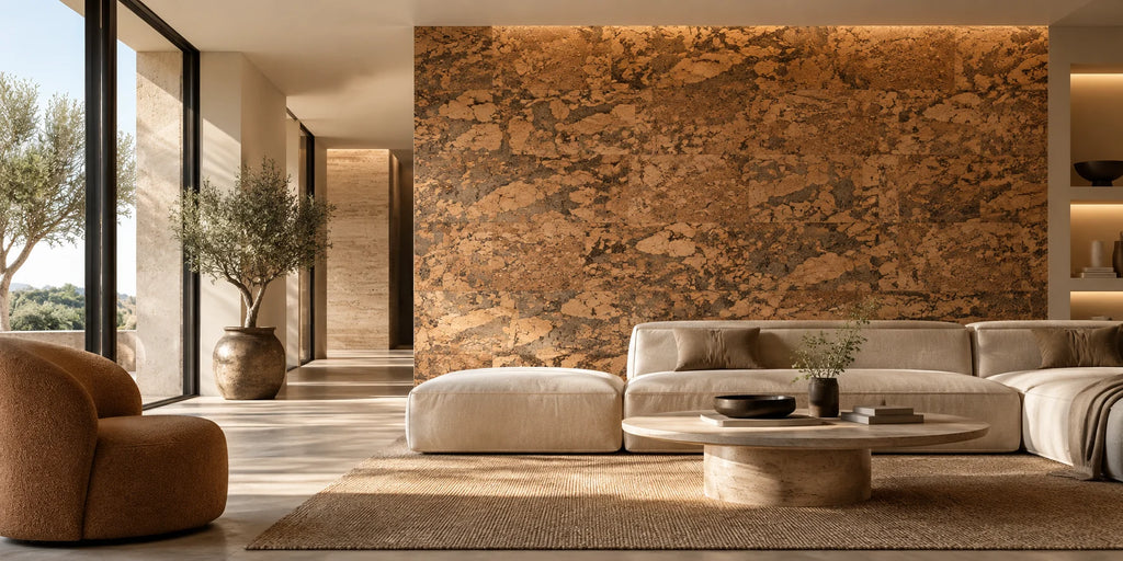 Angola Mix cork wall tiles in an architectural interior visualization