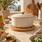 Angola Round Cork Trivet supporting hot cookware in a premium Mediterranean kitchen